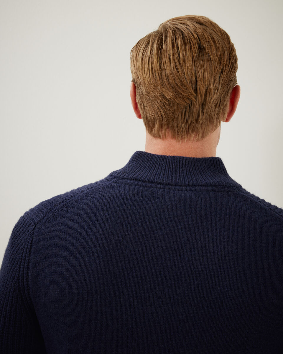 Chunky Lambswool Half-Zip Knit, Navy, hi-res